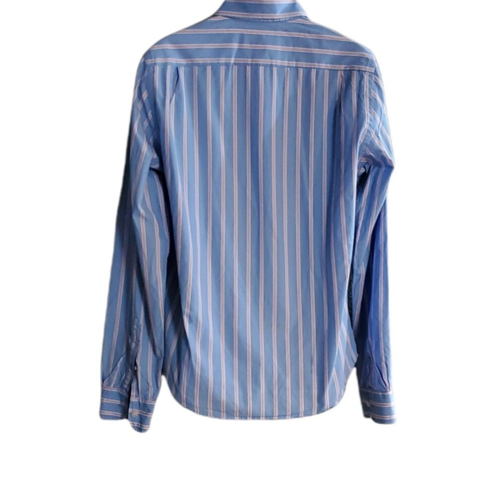 Mens Abercrombie & Finch Blue Pink Vertical Striped Muscle Fit Dressy Buttondown - Picture 3 of 8